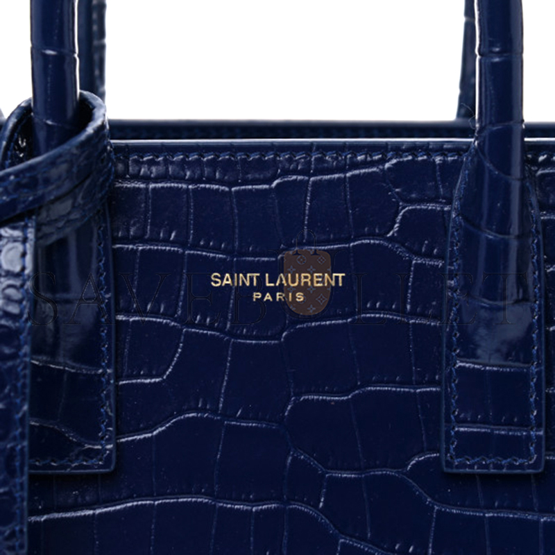 YSL BLUE CROC EMBOSSED LEATHER NANO CLASSIC SAC DE JOUR TOTE 392035DND1N4150 (22*18*10.5cm)